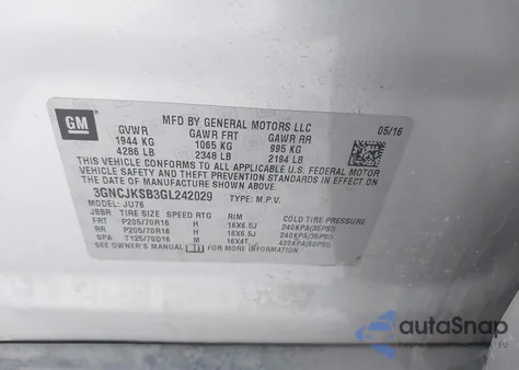 2016 Chevrolet Trax 1Ls from USA, damaged, VIN 3GNCJKSB3GL242029